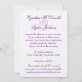 2つの白い愛の鳥の紫色の結婚式を招待 招待状 (裏面)