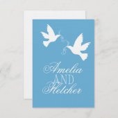 2つの白い愛の鳥の青い結婚式フォーマルRSVP 出欠カード (正面/裏面)