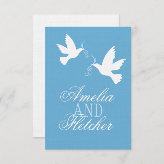 2つの白い愛の鳥の青い結婚式フォーマルRSVP 出欠カード (正面/裏面)