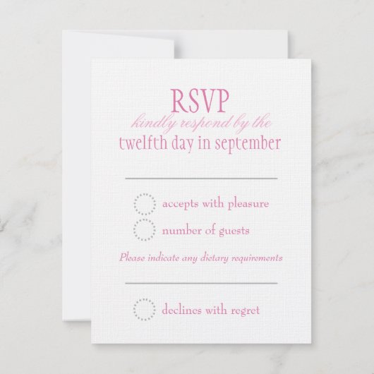 2つの白い愛の鳥ピンクの結婚式フォーマルRSVP 出欠カード (裏面)