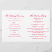 2つの白い鳩の赤いピンクリボン結婚式 プログラム (裏面)