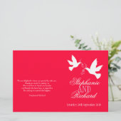 2つの白い鳩の赤いピンクリボン結婚式 プログラム (スタンド正面)