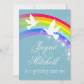 2つの白い鳩レインボー結婚の青い灰色の招待状 招待状 (正面)