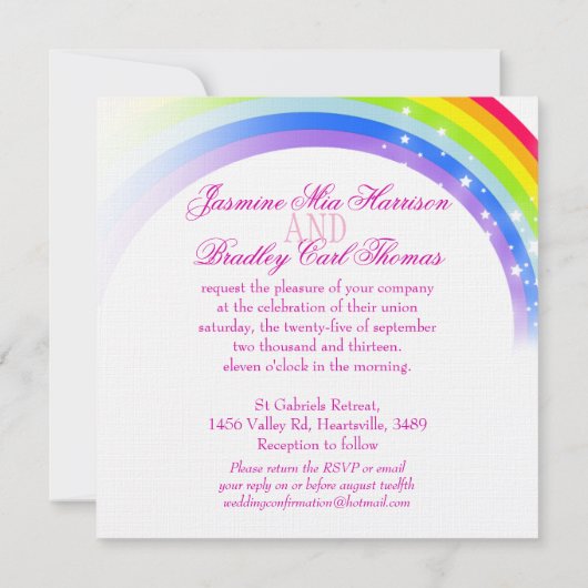 2つの白い鳩レインボー結婚ズスクエア招待状 招待状 (裏面)