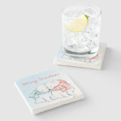 2つの白くまのメリークリスマスのコースター ストーンコースター (横)