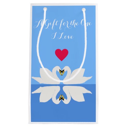 2つの白鳥のハートクラシックポーズバレンタイン スモールペーパーバッグ (正面)