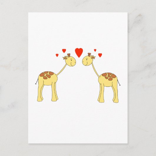 2つの直面しているハート付きキリン。漫画。 ポストカード (正面)