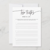 2つの真実と嘘のブライダルシャワー活動ゲームカード 招待状 (正面)