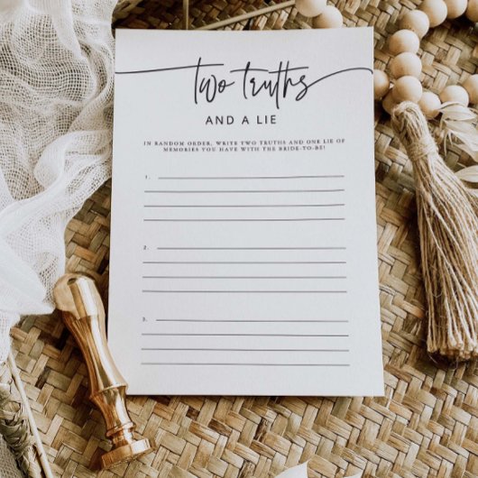 2つの真実と嘘のブライダルシャワー活動ゲームカード 招待状