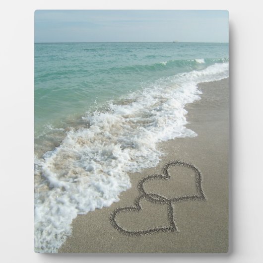 2つの砂のハートのビーチ、ロマンチックな海 フォトプラーク (正面)