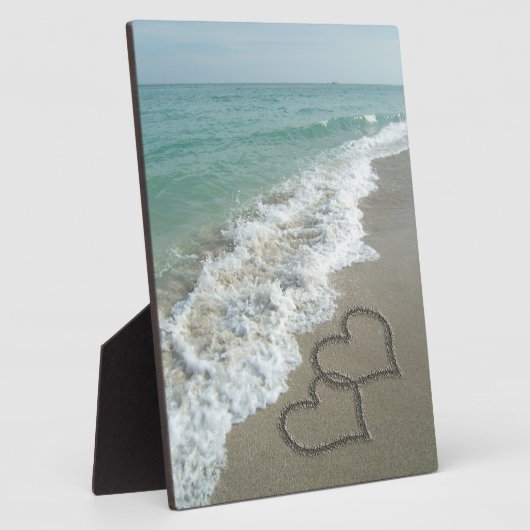 2つの砂のハートのビーチ、ロマンチックな海 フォトプラーク (側面)