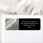 2つの砂のハートのビーチ、ロマンチックな海 ラベル (インサイチュ)