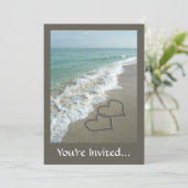 2つの砂のハートのビーチ、ロマンチックな海 招待状 (スタンド正面)