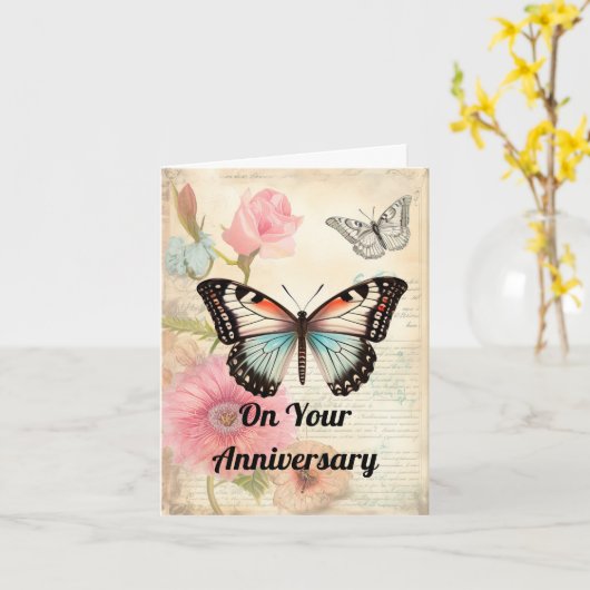 2つの素敵な蝶の記念日グリーティングカード カード (黄色い花)