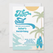 2つの素晴らしいレトロサーフボードビーチ2nd誕生日パーティー 招待状 (正面)