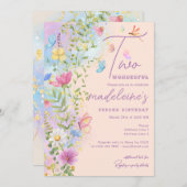 2つの素晴らしいワイルドフラワーガーデンガール2nd誕生日 招待状 (正面/裏面)