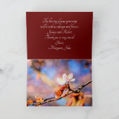 2つの素晴らしい桜の花。ピンク、青 サンキューカード (内部)