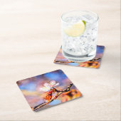 2つの素晴らしい桜の花。ピンク、青 スクエアペーパーコースター (インサイチュ)