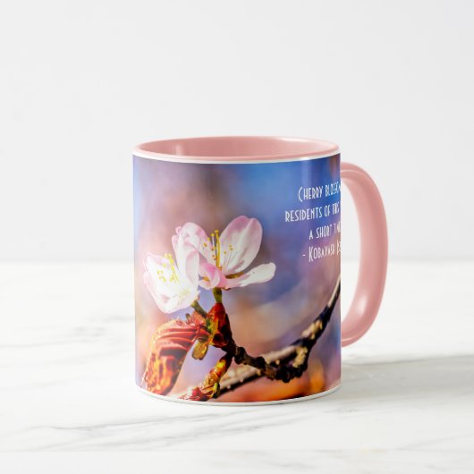 2つの素晴らしい桜の花。ピンク、青 マグカップ (正面右)