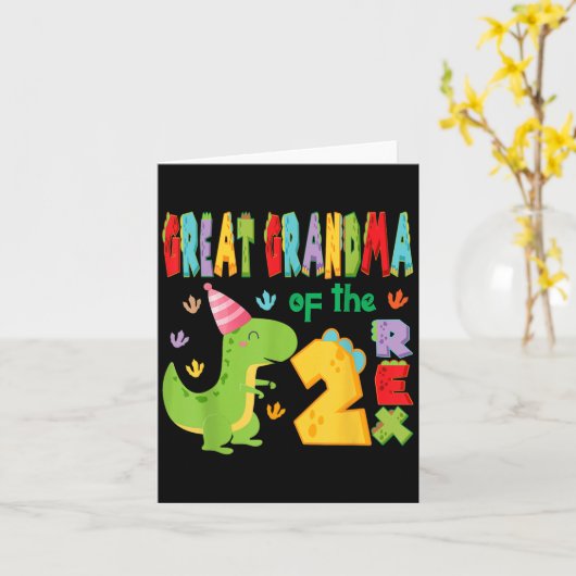 2つの素晴らしレックスの祖母の第2の誕生日ボーイディーノ カード (黄色い花)