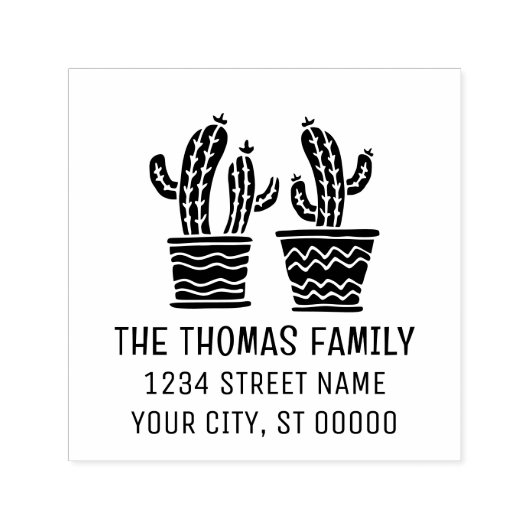 2つの素朴サボテンの植物のポット名アドレス セルフインキングスタンプ (デザイン)