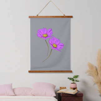 2つの紫のコスモスの花 吊り下げ型タペストリー