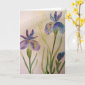 2つの紫色のアイリスの空白のな挨拶状の水彩画 カード (黄色い花)