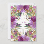 2つの紫色のアメジストの花　ゴールドグリッターの招待状 招待状 (裏面)