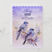 2つの紫色の鳥の春の花シスターイースター シーズンカード (正面/裏面)