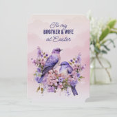 2つの紫色の鳥の春の花ブラザー妻イースター シーズンカード (スタンド正面)