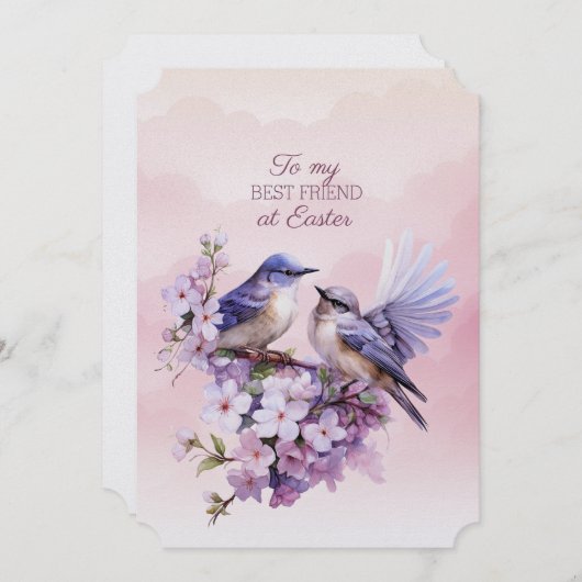 2つの紫色の鳥の春の花最高のの友よイースター シーズンカード (正面/裏面)