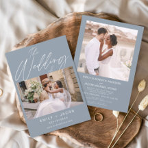 2つの結婚写真のミニマルなダスティブルーの設定