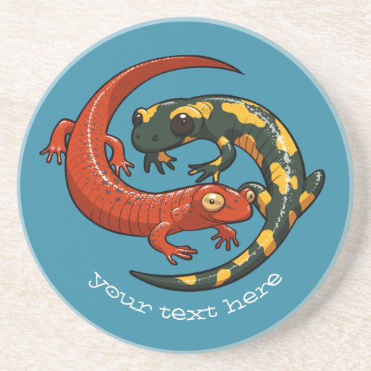 2つの絡み合った笑顔のサラマンダーの友人の漫画 コースター (正面)