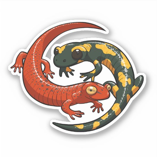 2つの絡み合った笑顔のサラマンダーの友人の漫画 シール (正面)