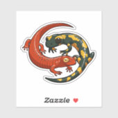 2つの絡み合った笑顔のサラマンダーの友人の漫画 シール (シート)