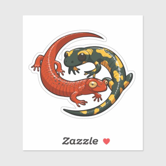 2つの絡み合った笑顔のサラマンダーの友人の漫画 シール (シート)