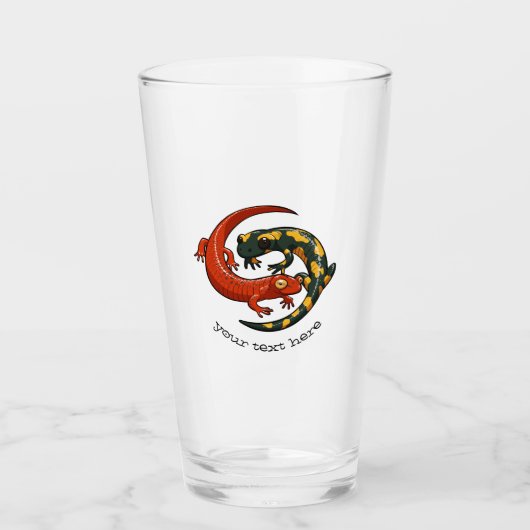 2つの絡み合った笑顔のサラマンダーの友人の漫画 タンブラーグラス (正面)