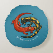 2つの絡み合った笑顔のサラマンダーの友人の漫画 ラウンドクッション (正面)