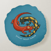 2つの絡み合った笑顔のサラマンダーの友人の漫画 ラウンドクッション (裏面)