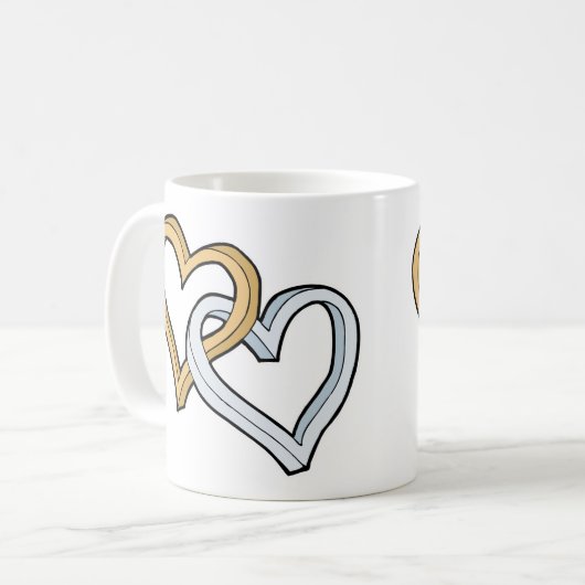 2つの絡み合わせたハート コーヒーマグカップ (正面左)
