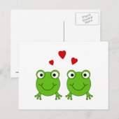 2つの緑のカエルと赤いハート。 ポストカード (正面/裏面)