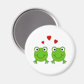2つの緑のカエルと赤いハート。 マグネット (正面/裏面)