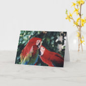 「2つの緑の翼のMacaws」 Birdcフォトグリーティングカード カード (黄色い花)