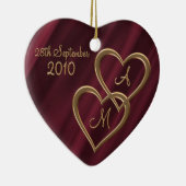 2つの編まれた金ゴールドのハート セラミックオーナメント (右)