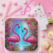 2つの美しいピンクのフラミンゴのラブグラフィック ペーパープレート (パーティー)