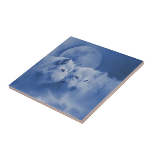 2つの美しい狼のソウルメイトの芸術 タイル (側面)