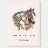 2つの美しい馬のウェスタンウェディング日付を保存 マグネット (正面)