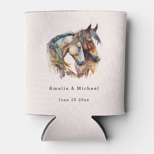 2つの美しい馬ウェスタンボホ結婚ズ 缶クーラー (正面)