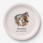 2つの美しい馬ウェスタンボホ誕生日 ペーパープレート (正面)