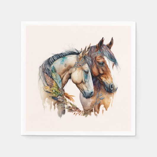 2つの美しい馬ウェスタンボホ スタンダードカクテルナプキン (正面)